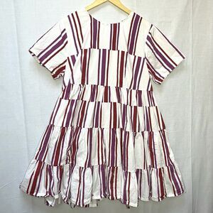 NORBLACK NORWHITE Anthropologie Tiered Swing Dress XL Striped White Red Purple